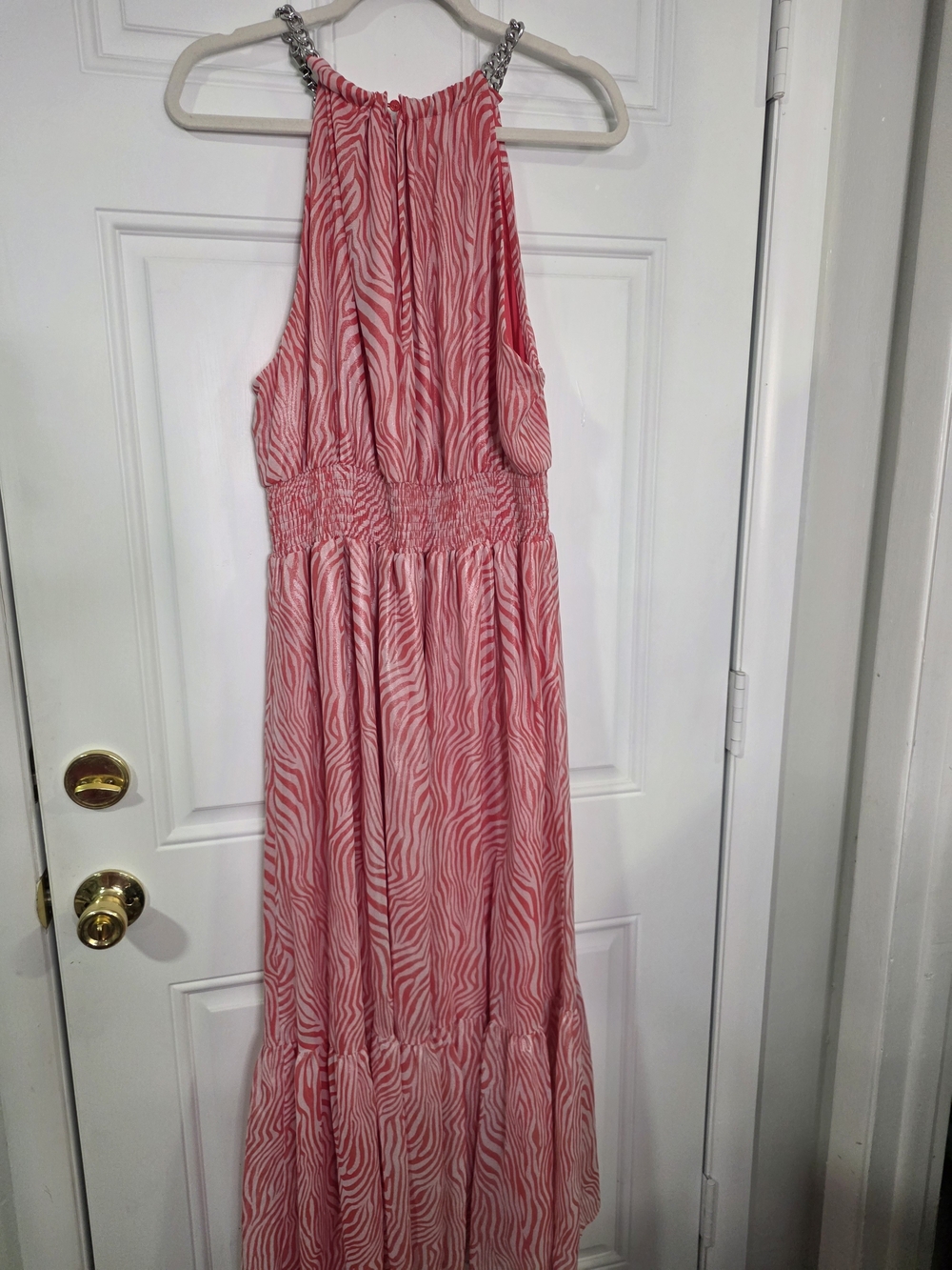 Michael Kors Pink Zebra-Print Halter Maxi Dress with Chain Detail - Picture 3 of 8